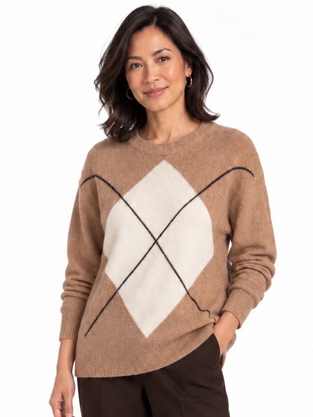 HALOGEN Argyle Crewneck Sweater Taupe Women’s Size XL (Halogen Size  x1) NWT